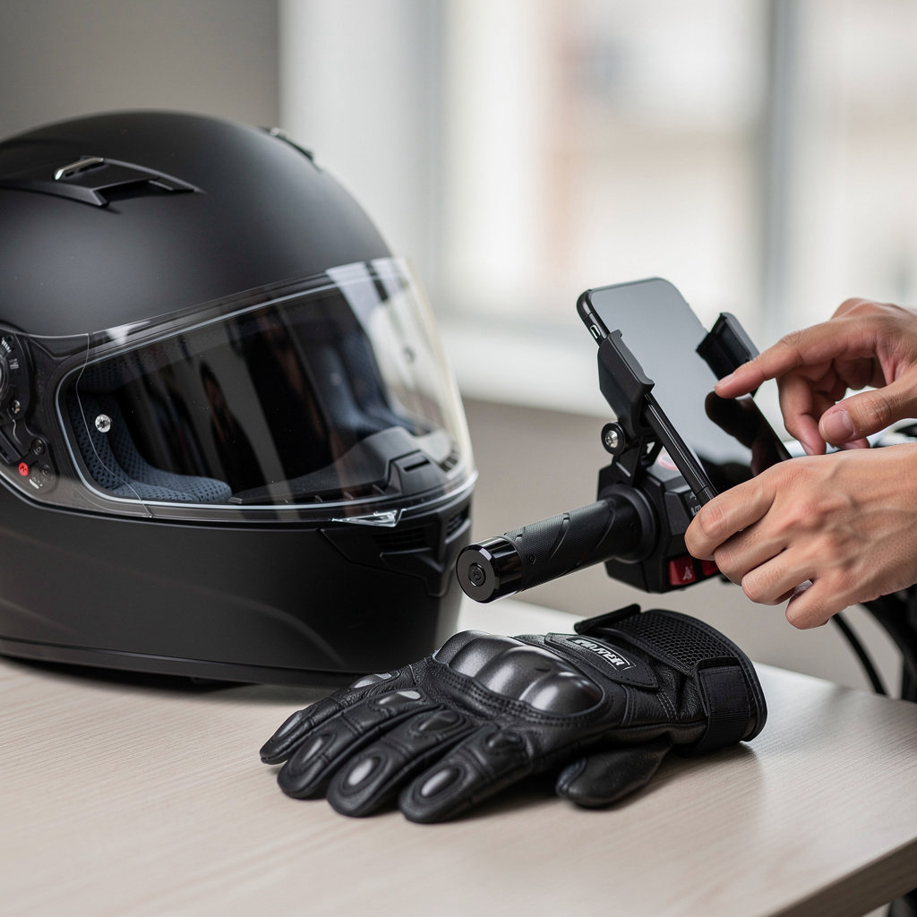 Atilosa Bike Rental professional safety helmets, phone holders, and accessories included with every motorcycle rental in Cemagi, Bali